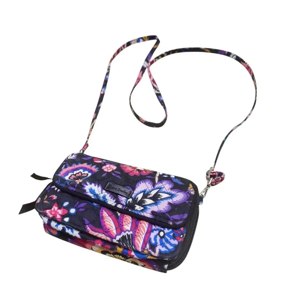 Vera Bradley Foxwood Multicolor Floral APO Black All-In-One Crossbody Wallet